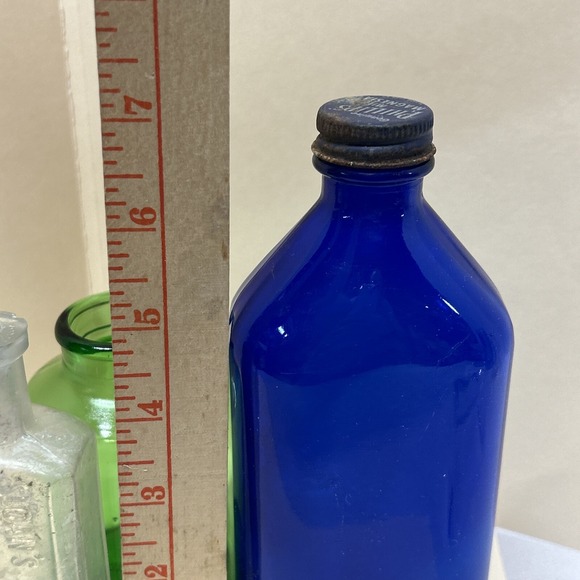 3 Vintage Bottles Antique Pharmacy / Medicine Bottles Cobalt Blue, Liquor Bottle - Picture 10 of 14